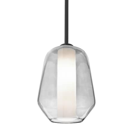 Besa Lighting Link Stem Pendant, Clear/Opal, Black Finish, 1x9W LED 1TT-LINKCL-LED-BK